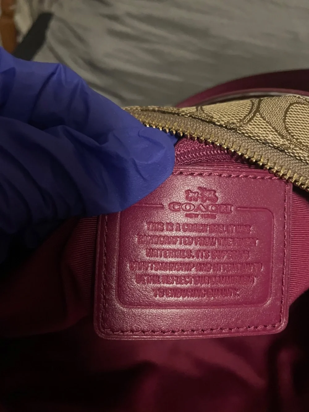 Coach Brown Signature Canvas Shoulder Bag with Raspberry Trim - Picture 11 of 17